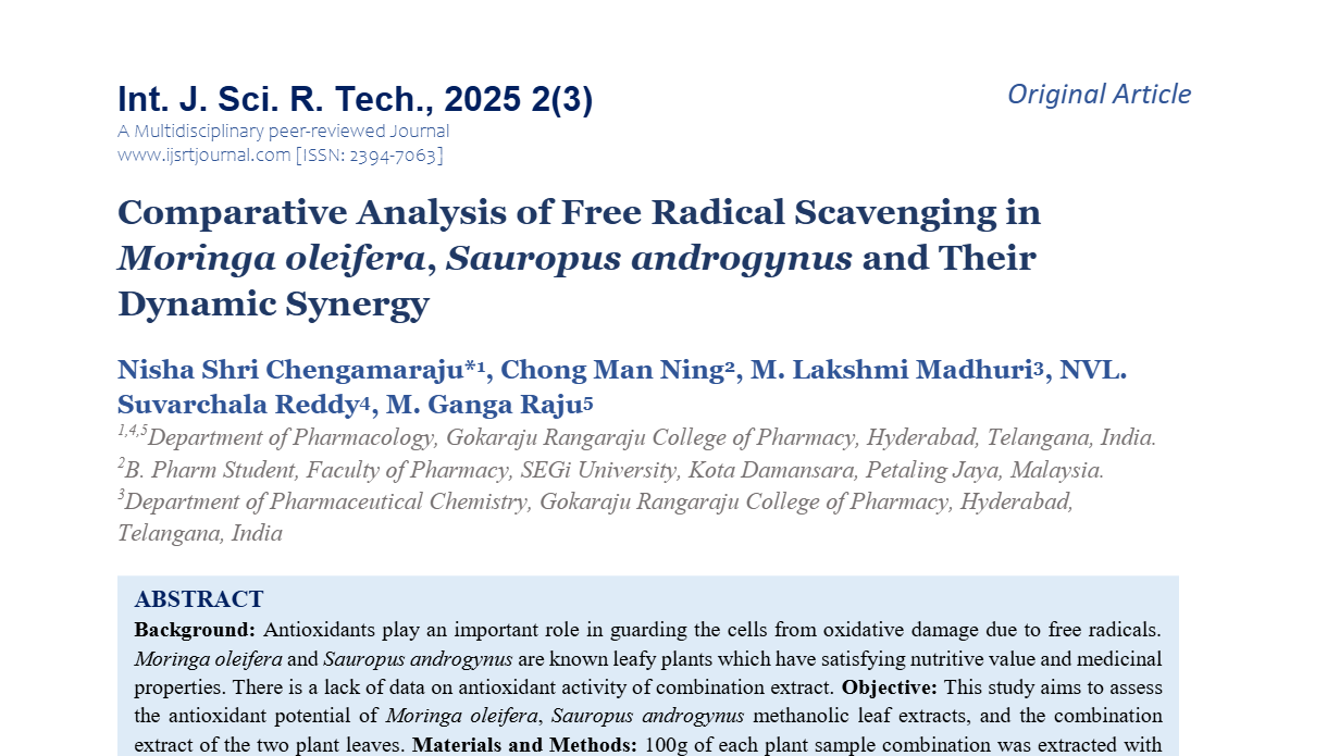 Comparative Analysis of Free Radical Scavenging in Moringa oleifera, Sauropus androgynus and Their Dynamic Synergy