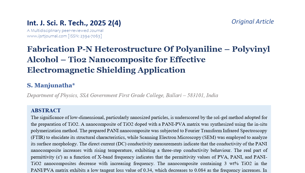 Fabrication P-N Heterostructure Of Polyaniline – Polyvinyl Alcohol – Tio2 Nanocomposite for Effective Electromagnetic Shielding Application