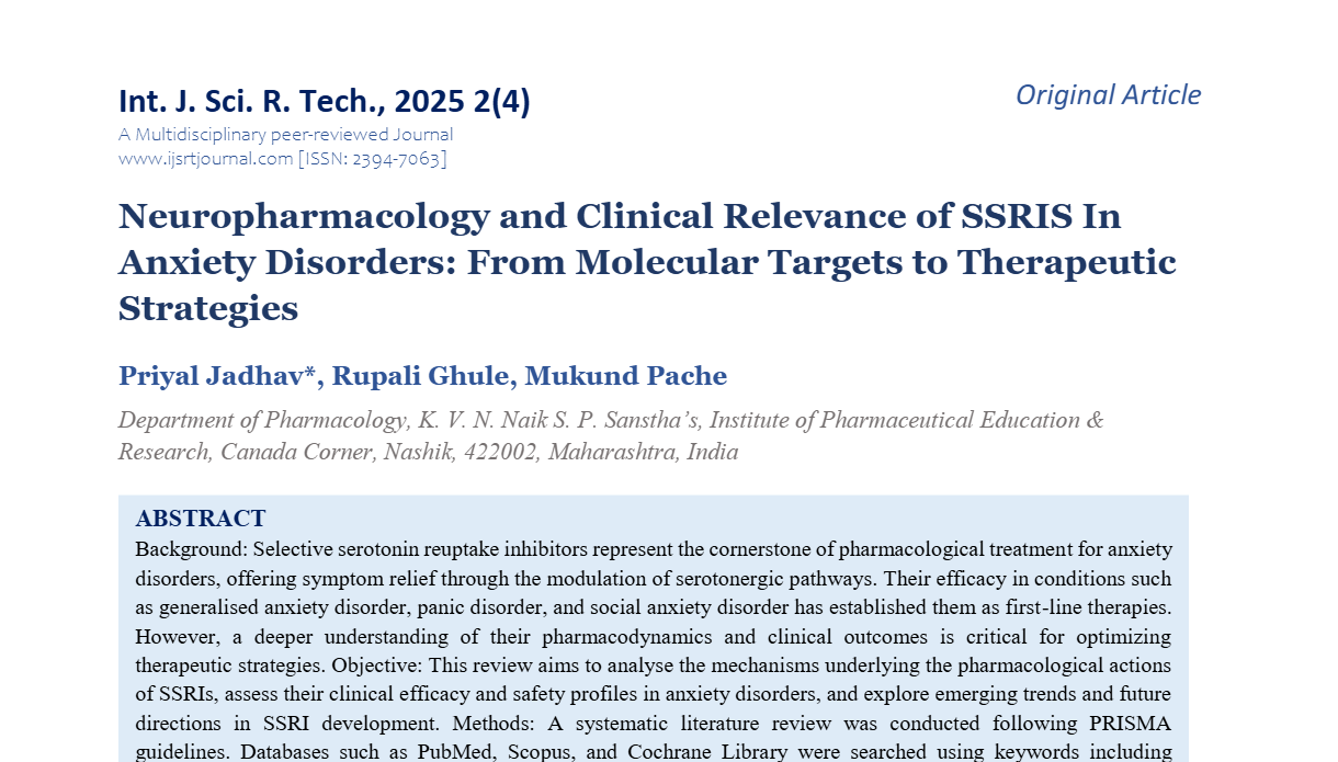 Neuropharmacology and Clinical Relevance of SSRIS In Anxiety Disorders: From Molecular Targets to Therapeutic Strategies