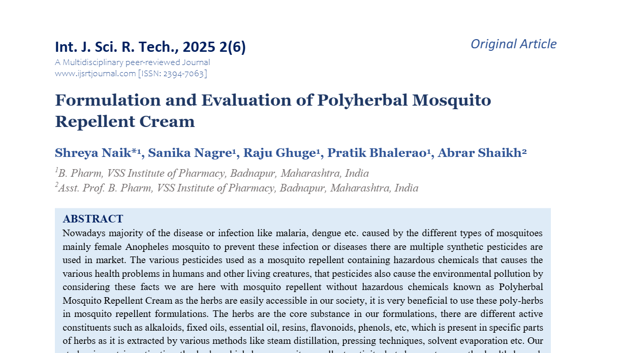 Formulation and Evaluation of Polyherbal Mosquito Repellent Cream