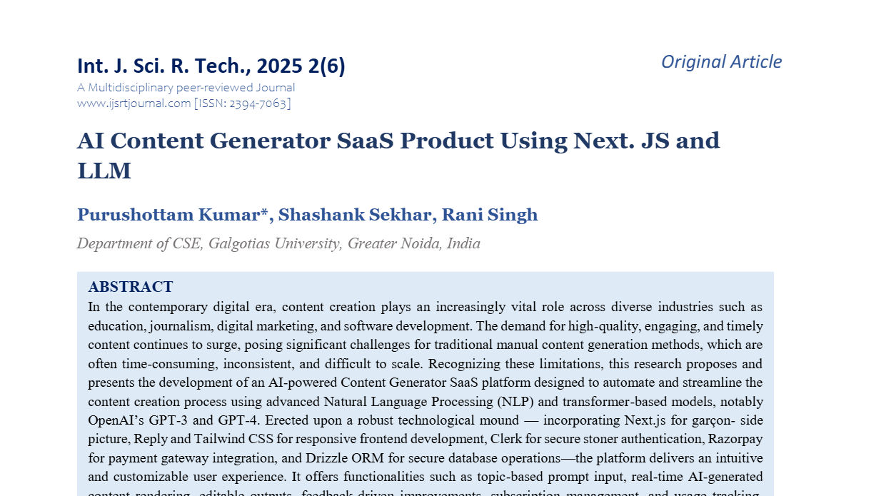 AI Content Generator SaaS Product Using Next. JS and LLM