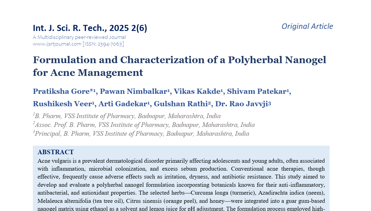 Formulation and Characterization of a Polyherbal Nanogel for Acne Management