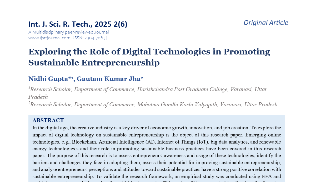 Exploring the Role of Digital Technologies in Promoting Sustainable Entrepreneurship