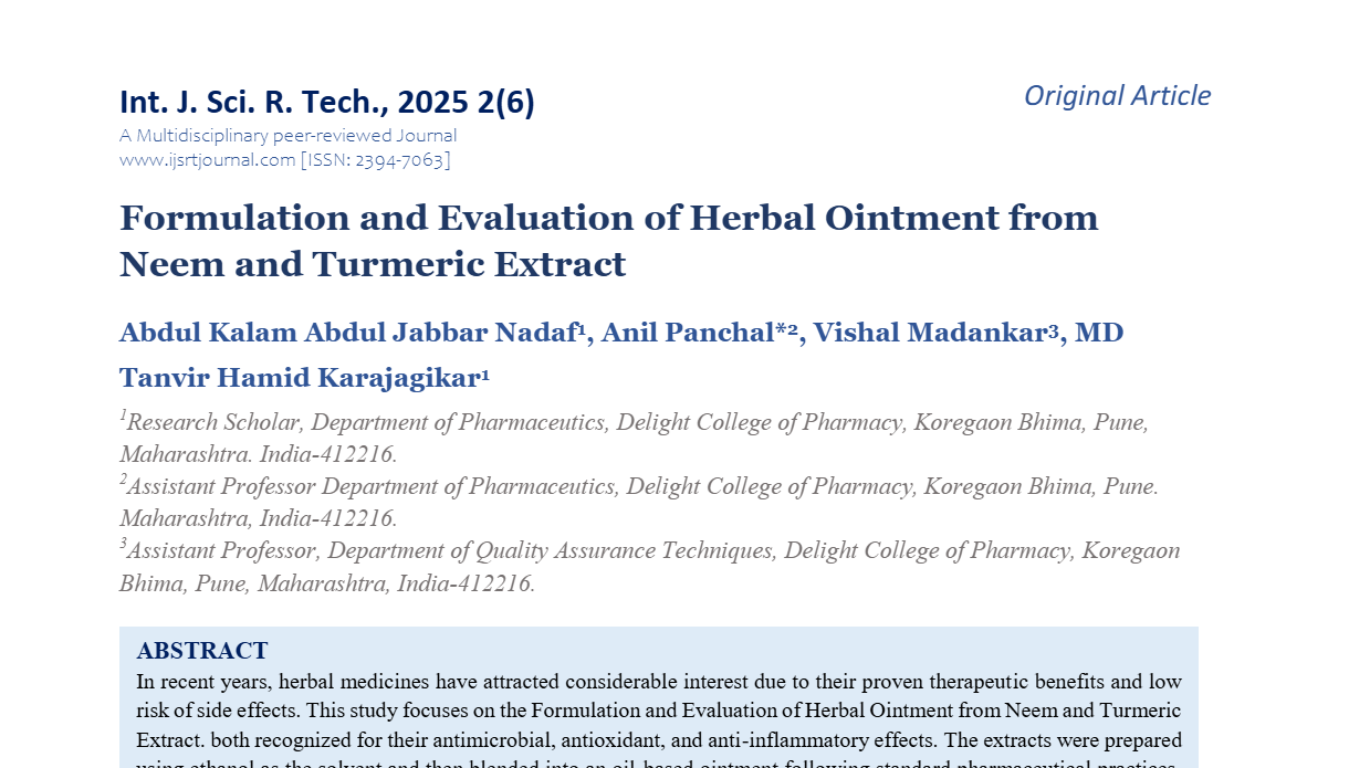 Formulation and Evaluation of Herbal Ointment from Neem and Turmeric Extract