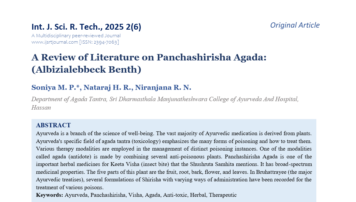 A Review of Literature on Panchashirisha Agada: (Albizialebbeck Benth)