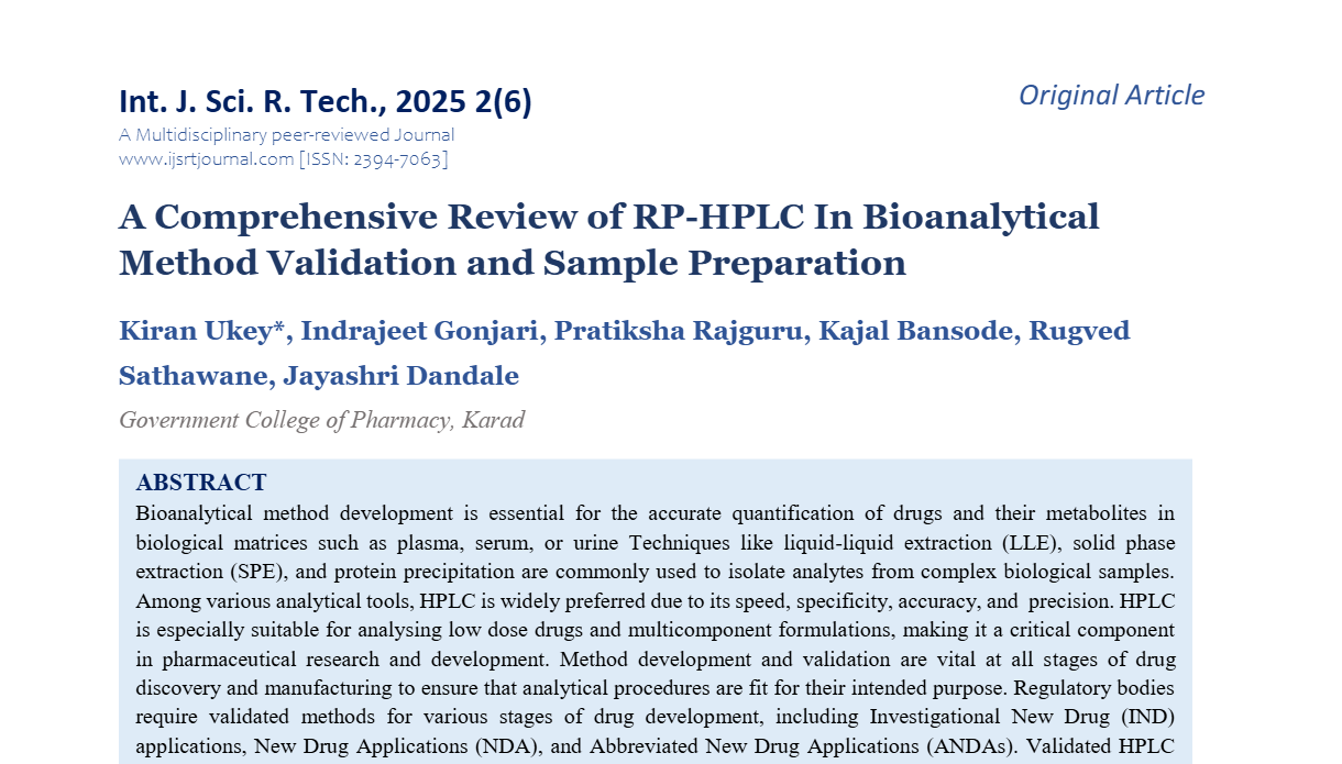A Comprehensive Review of RP-HPLC In Bioanalytical Method Validation and Sample Preparation