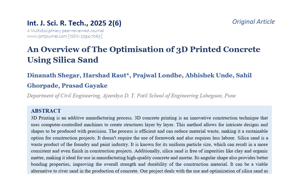 An Overview of The Optimisation of 3D Printed Concrete Using Silica Sand
