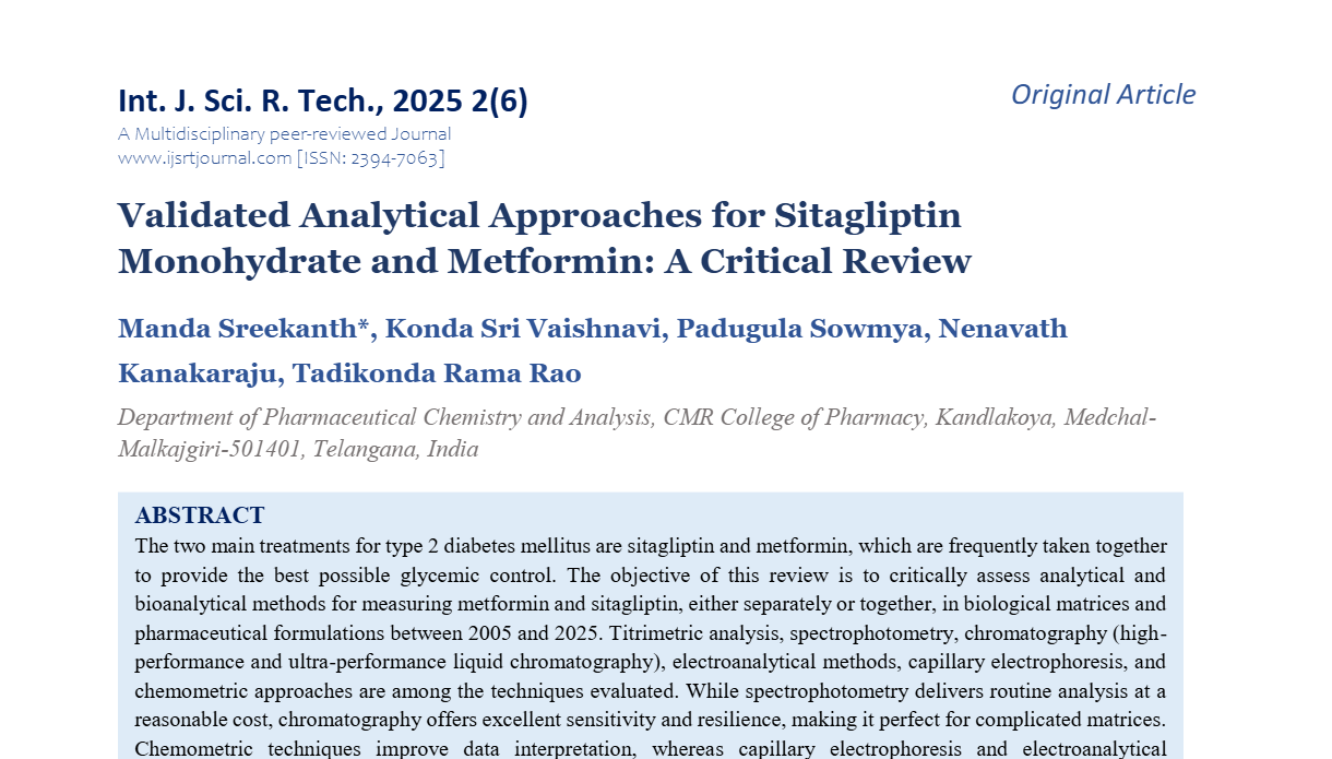 Validated Analytical Approaches for Sitagliptin Monohydrate and Metformin: A Critical Review
