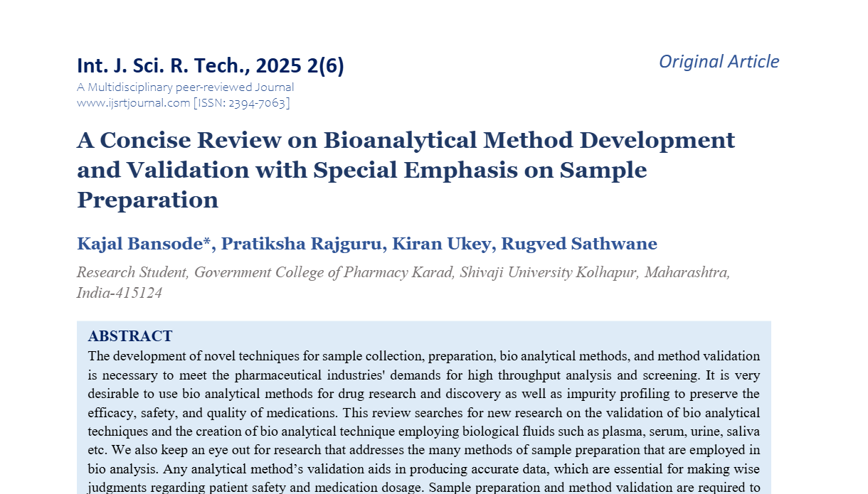 A Concise Review on Bioanalytical Method Development and Validation with Special Emphasis on Sample Preparation