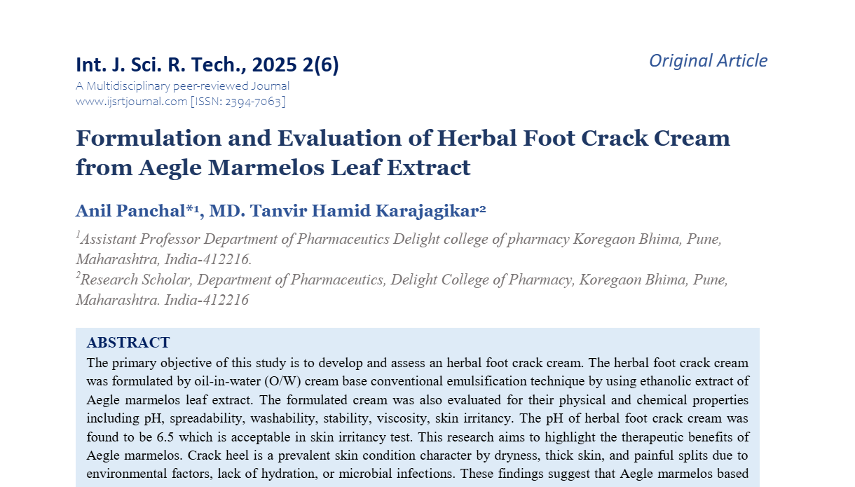Formulation and Evaluation of Herbal Foot Crack Cream from Aegle Marmelos Leaf Extract
