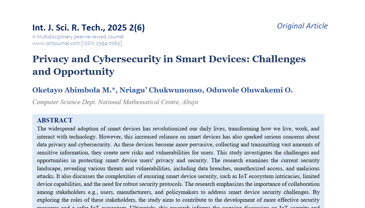 Privacy and Cybersecurity in Smart Devices: Challenges and Opportunity