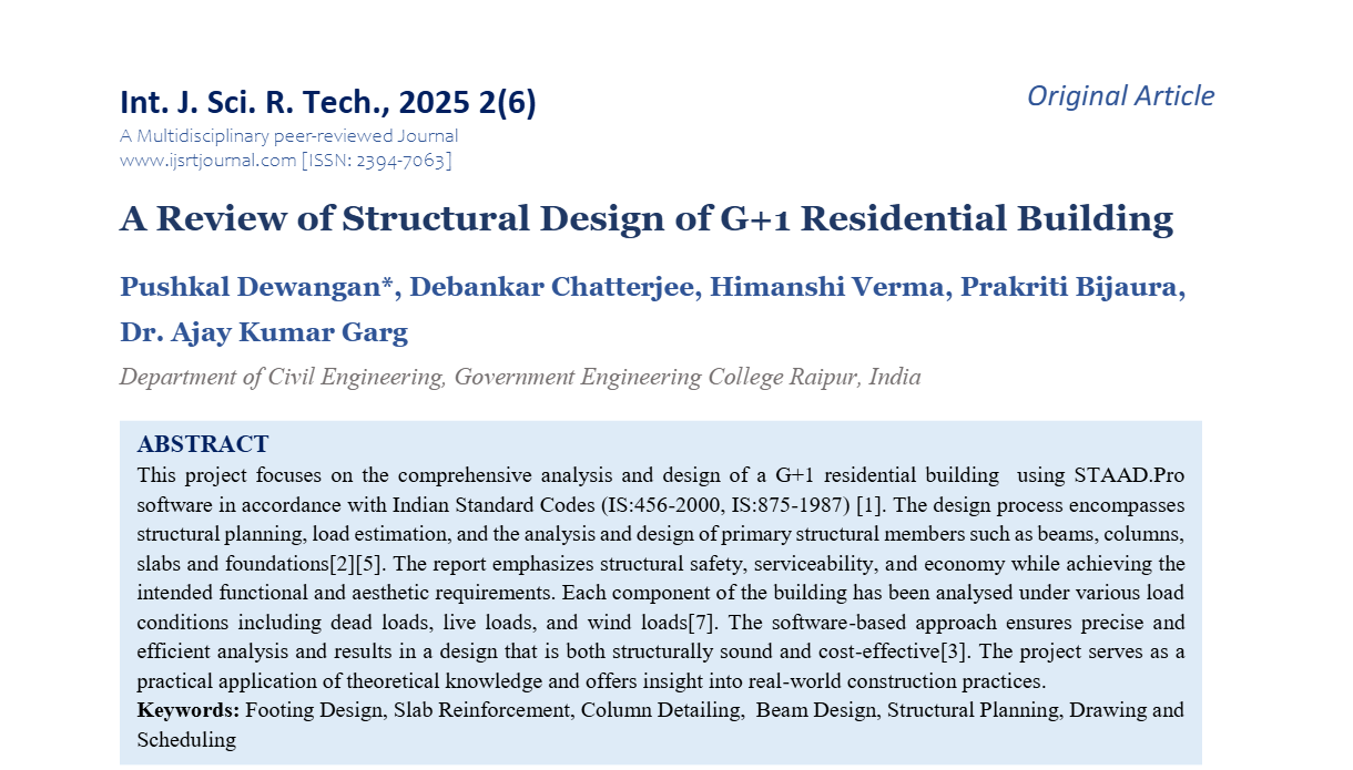 A Review of Structural Design of G+1 Residential Building