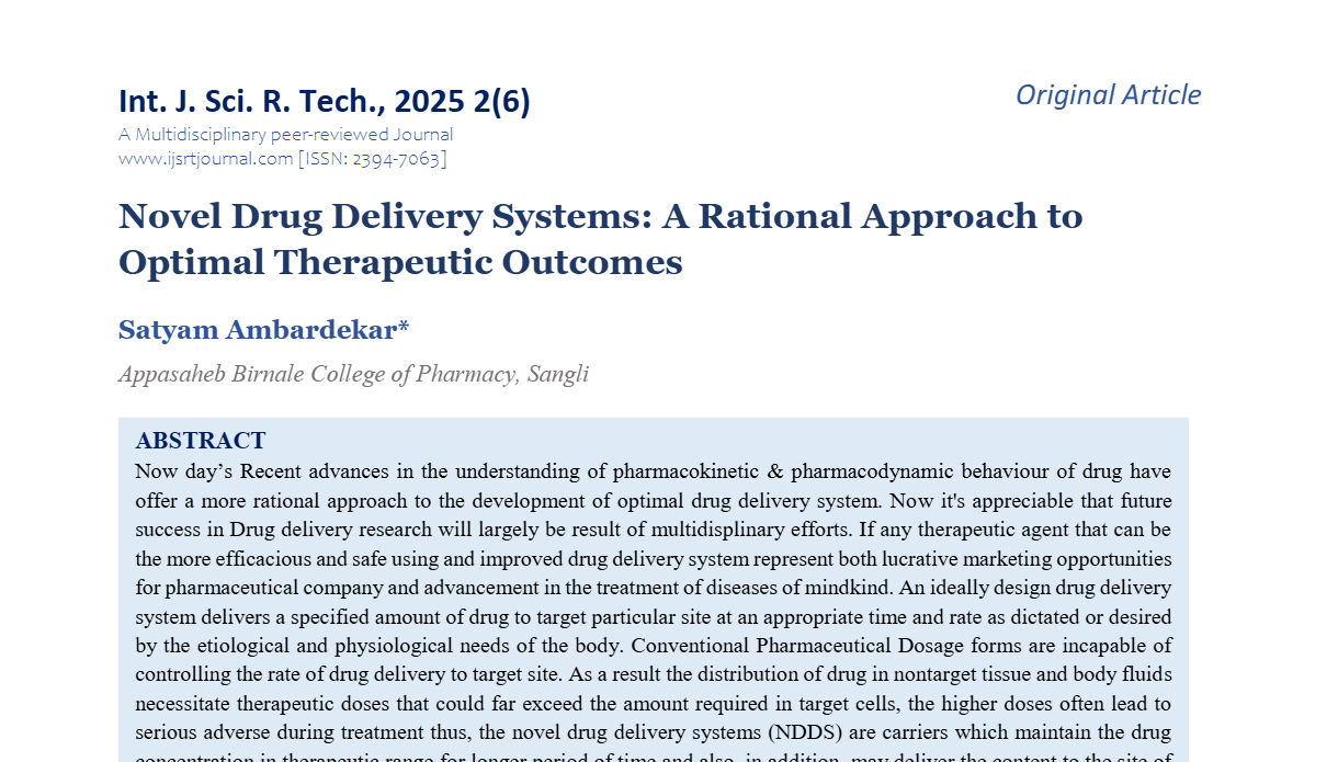 Novel Drug Delivery Systems: A Rational Approach to Optimal Therapeutic Outcomes