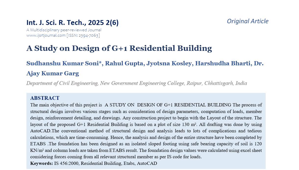 A Study on Design of G+1 Residential Building