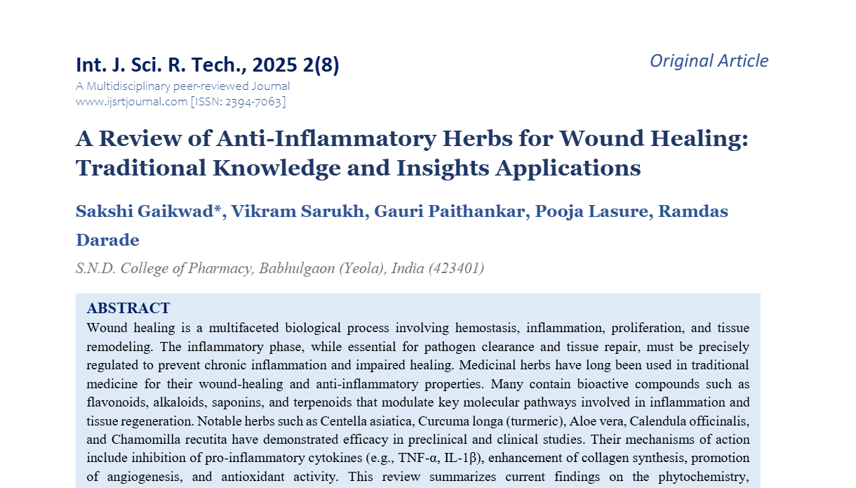 A Review of Anti-Inflammatory Herbs for Wound Healing: Traditional Knowledge and Insights Applications
