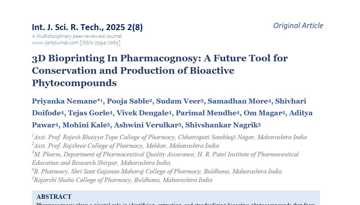 3D Bioprinting In Pharmacognosy: A Future Tool for Conservation and Production of Bioactive Phytocompounds