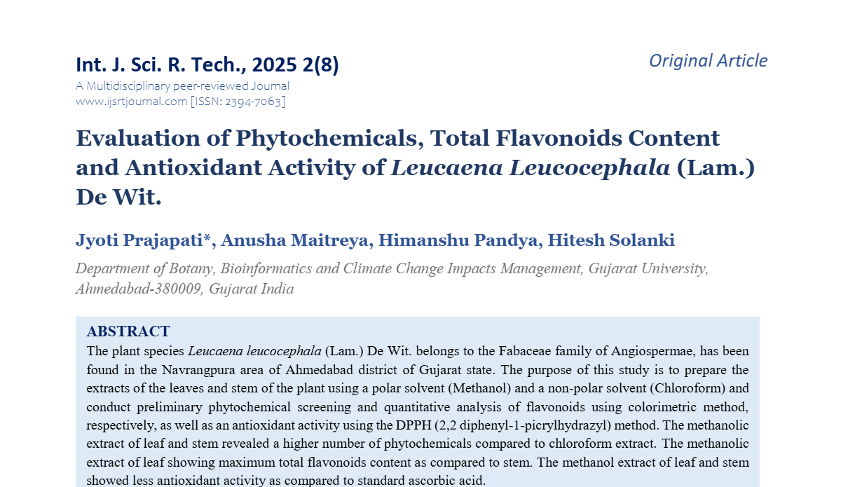 Evaluation of Phytochemicals, Total Flavonoids Content and Antioxidant Activity of Leucaena Leucocephala (Lam.) De Wit.