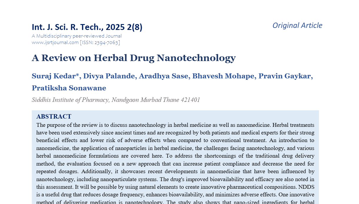 A Review on Herbal Drug Nanotechnology