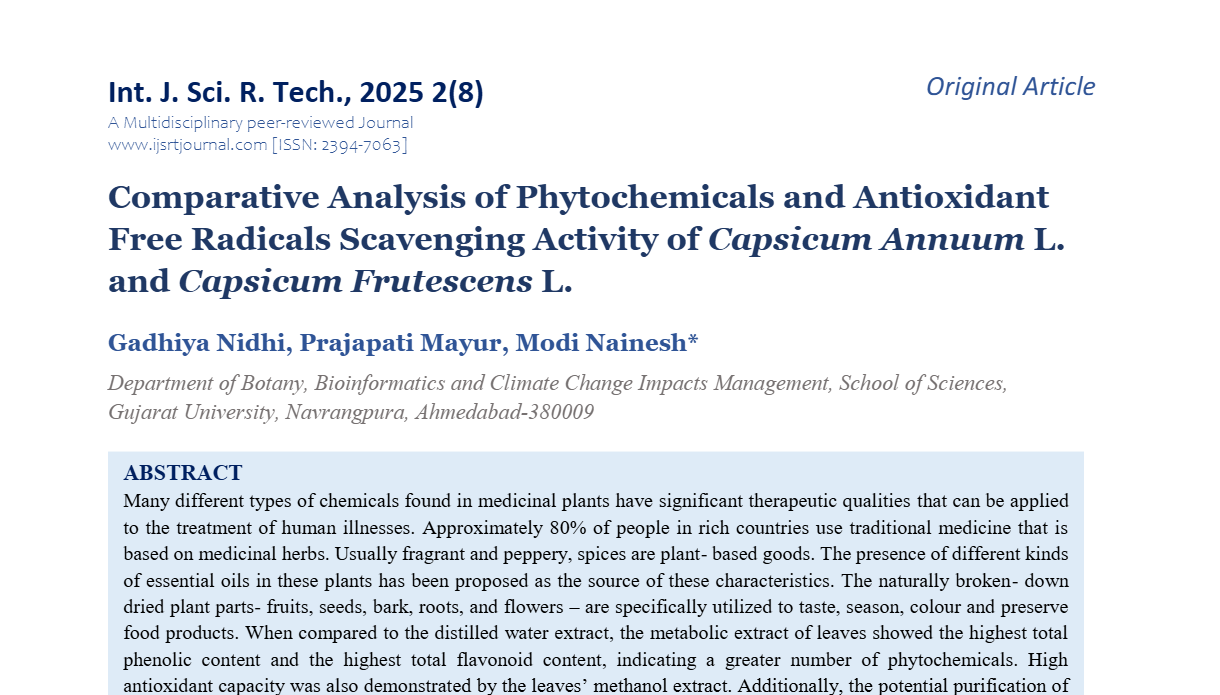 Comparative Analysis of Phytochemicals and Antioxidant Free Radicals Scavenging Activity of Capsicum Annuum L. and Capsicum Frutescens L.