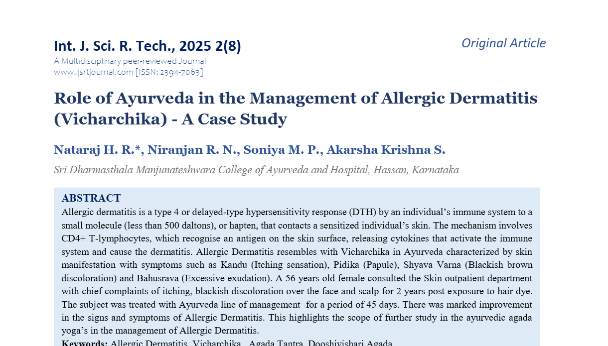 Role of Ayurveda in the Management of Allergic Dermatitis (Vicharchika) - A Case Study