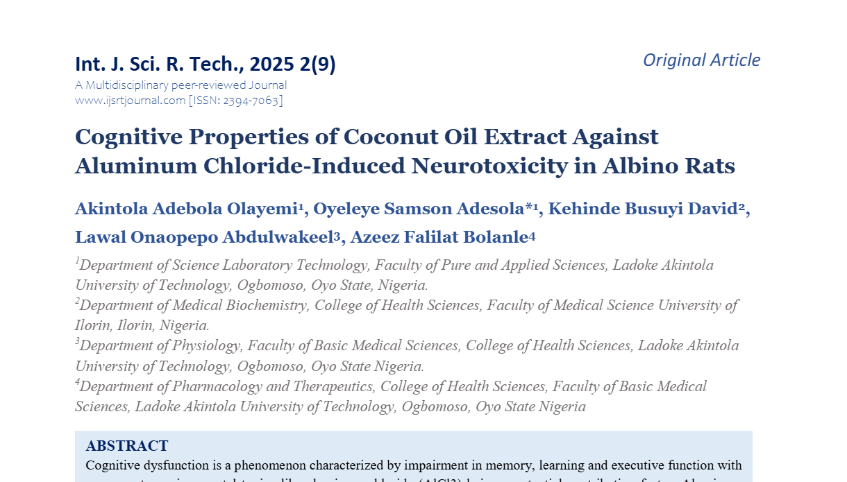 Cognitive Properties of Coconut Oil Extract Against Aluminum Chloride-Induced Neurotoxicity in Albino Rats