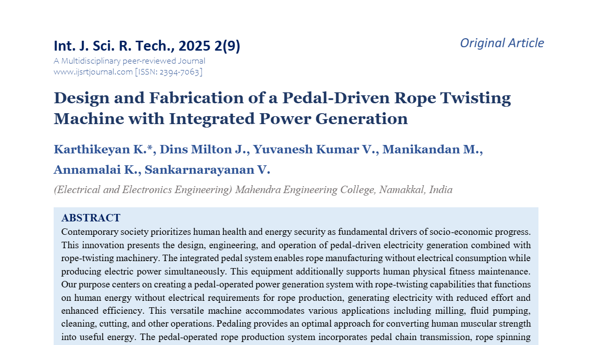 Design and Fabrication of a Pedal-Driven Rope Twisting Machine with Integrated Power Generation