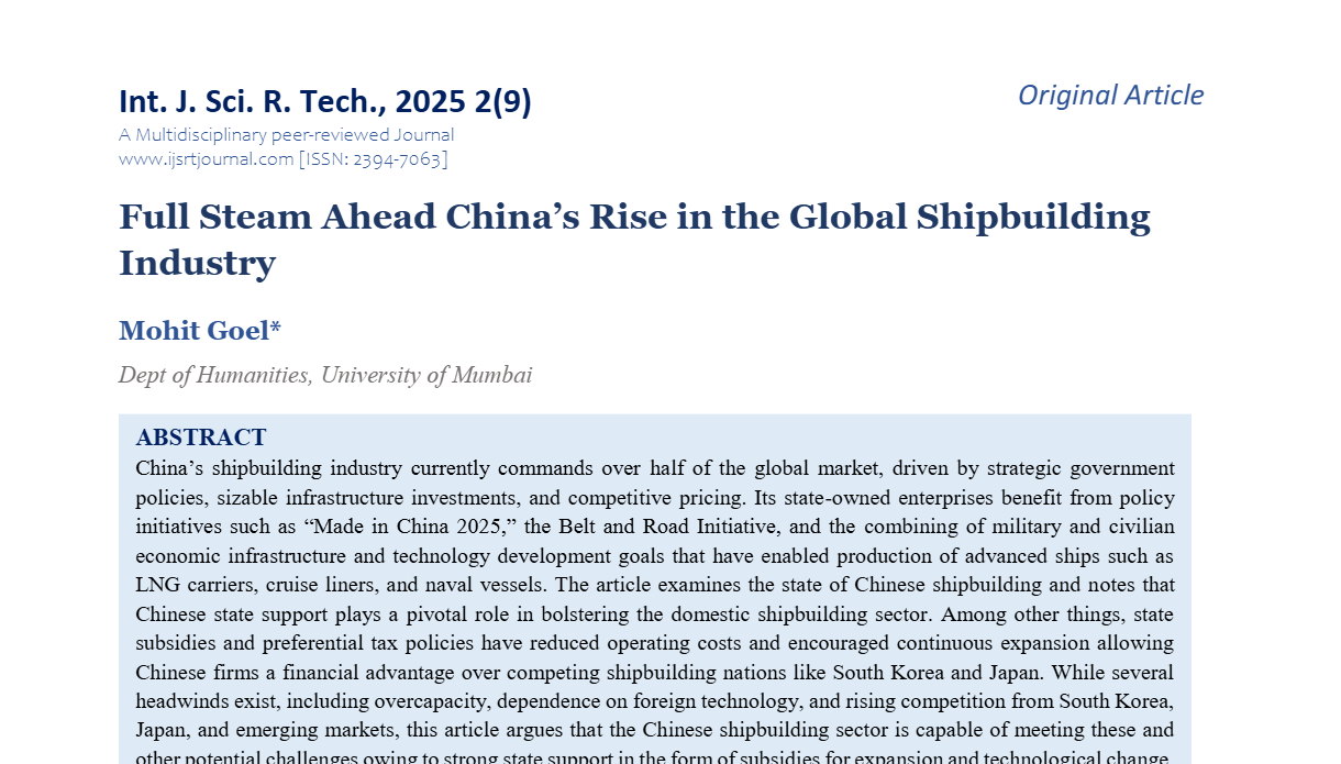Full Steam Ahead China’s Rise in the Global Shipbuilding Industry