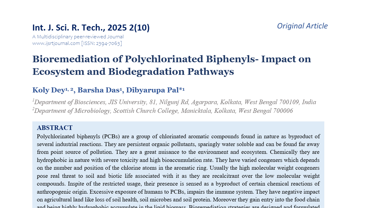 Bioremediation of Polychlorinated Biphenyls- Impact on Ecosystem and Biodegradation Pathways