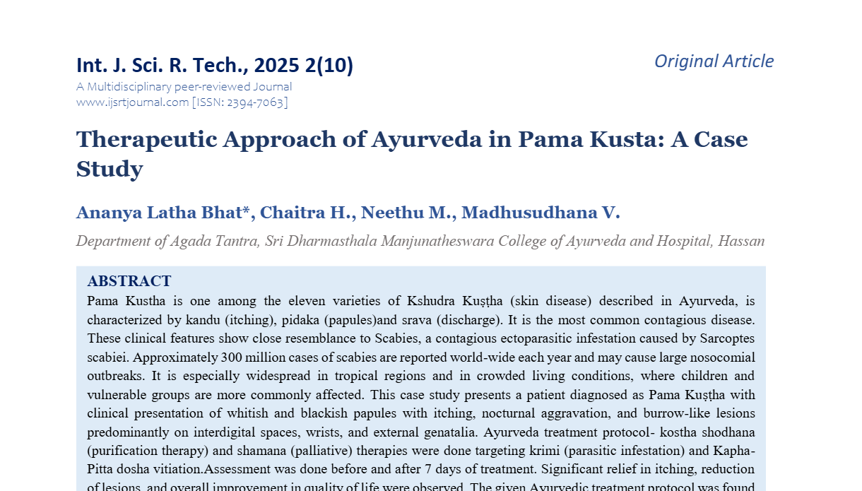 Therapeutic Approach of Ayurveda in Pama Kusta: A Case Study