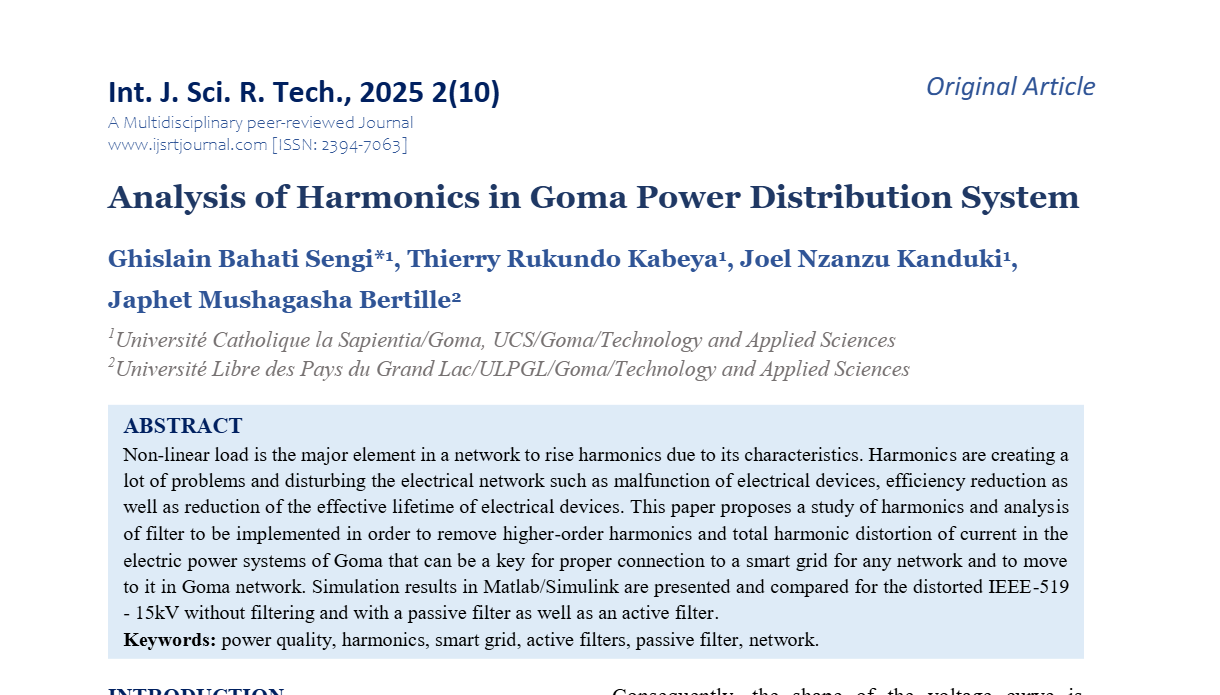 Analysis of Harmonics in Goma Power Distribution System