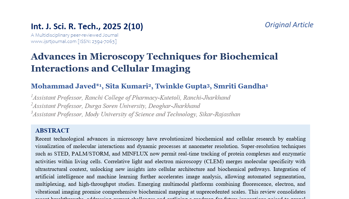 Advances in Microscopy Techniques for Biochemical Interactions and Cellular Imaging