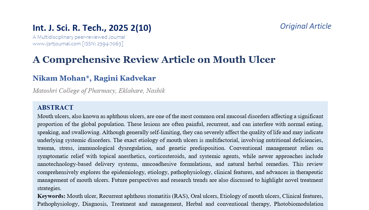 A Comprehensive Review Article on Mouth Ulcer