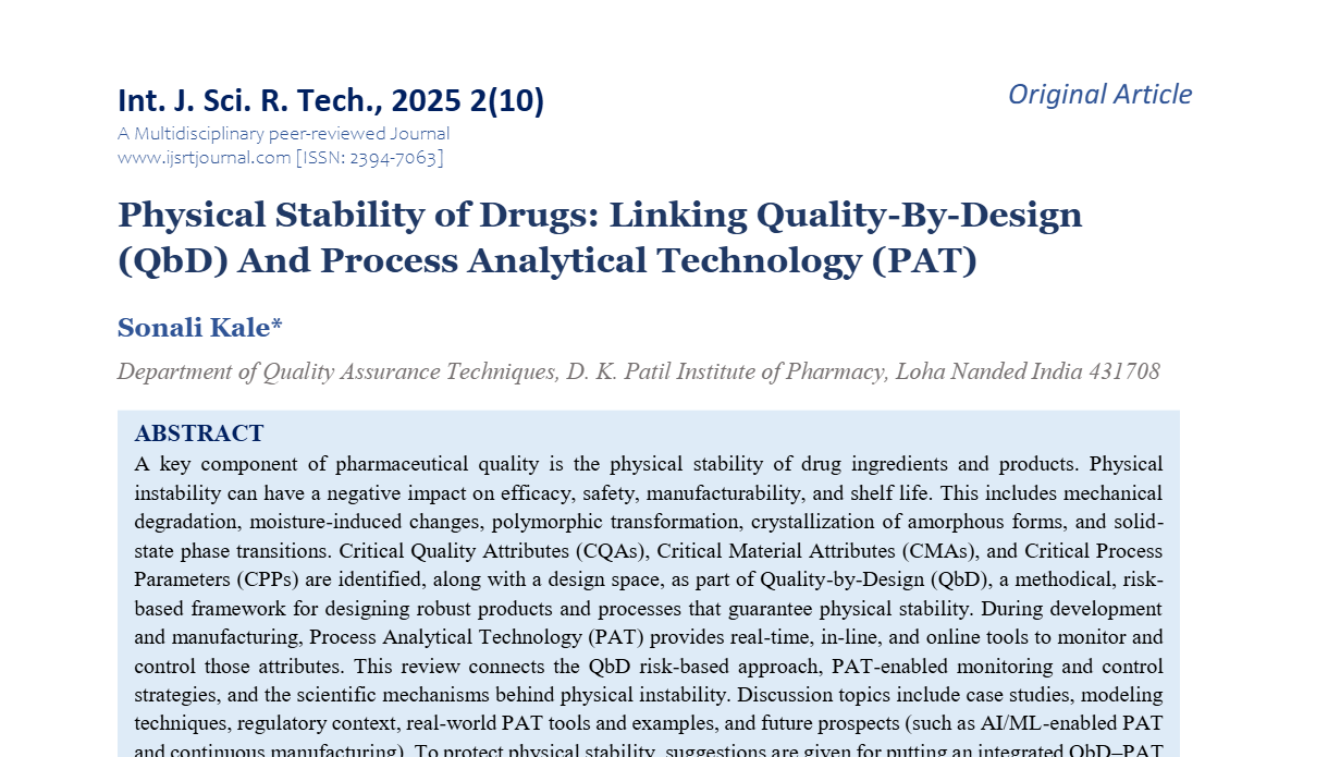 Physical Stability of Drugs: Linking Quality-By-Design (QbD) And Process Analytical Technology (PAT)