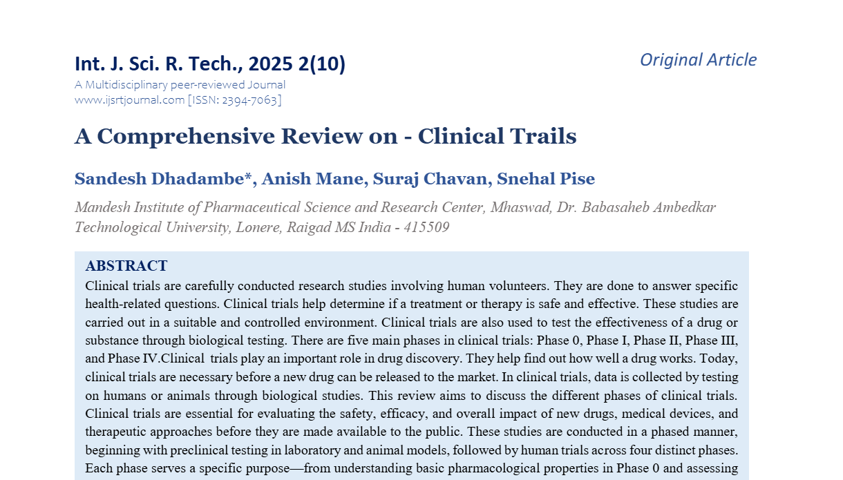 A Comprehensive Review on - Clinical Trails