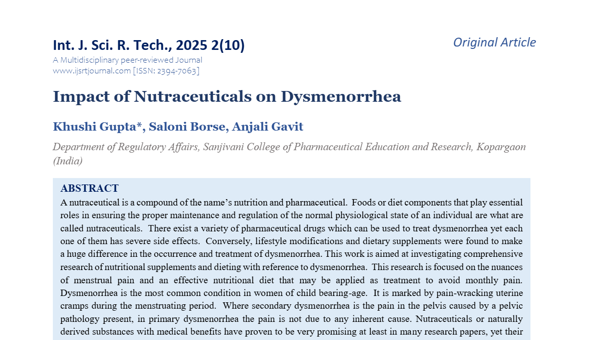 Impact of Nutraceuticals on Dysmenorrhea