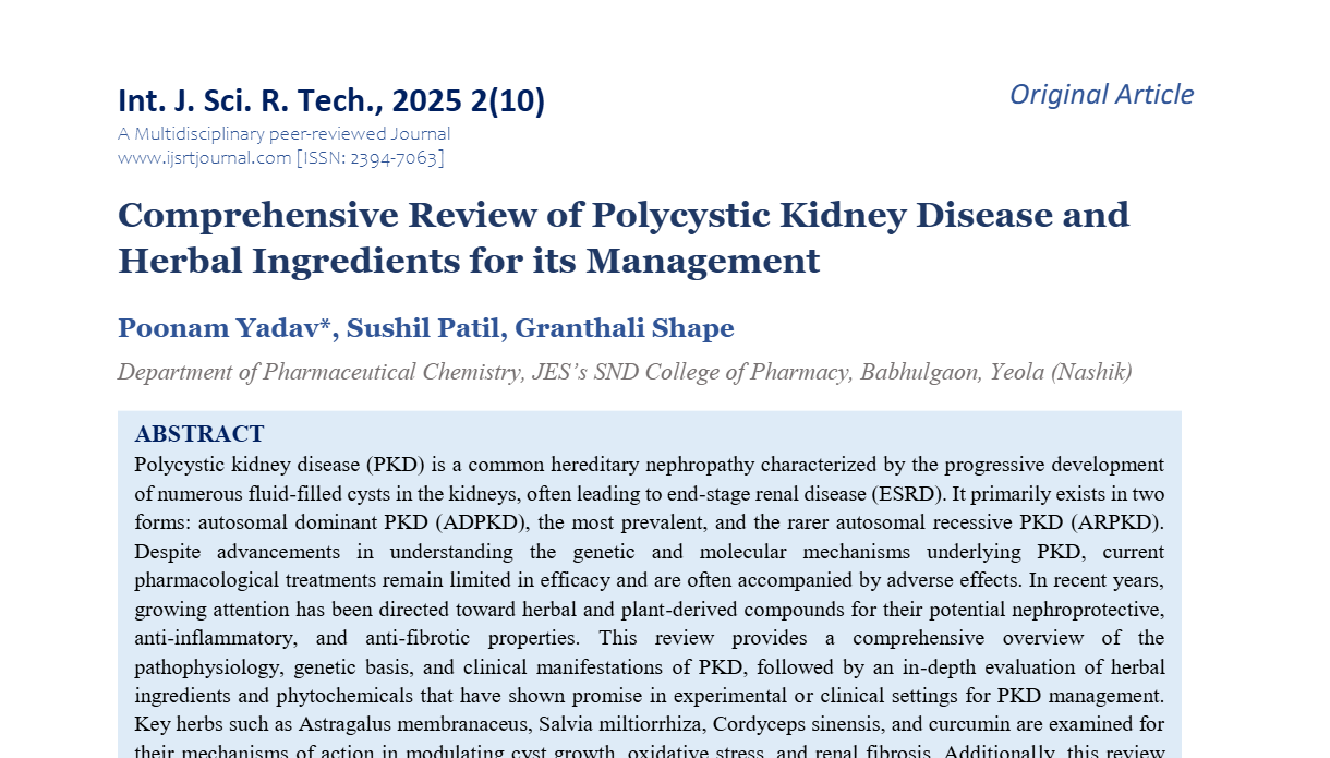 Comprehensive Review of Polycystic Kidney Disease and Herbal Ingredients for its Management