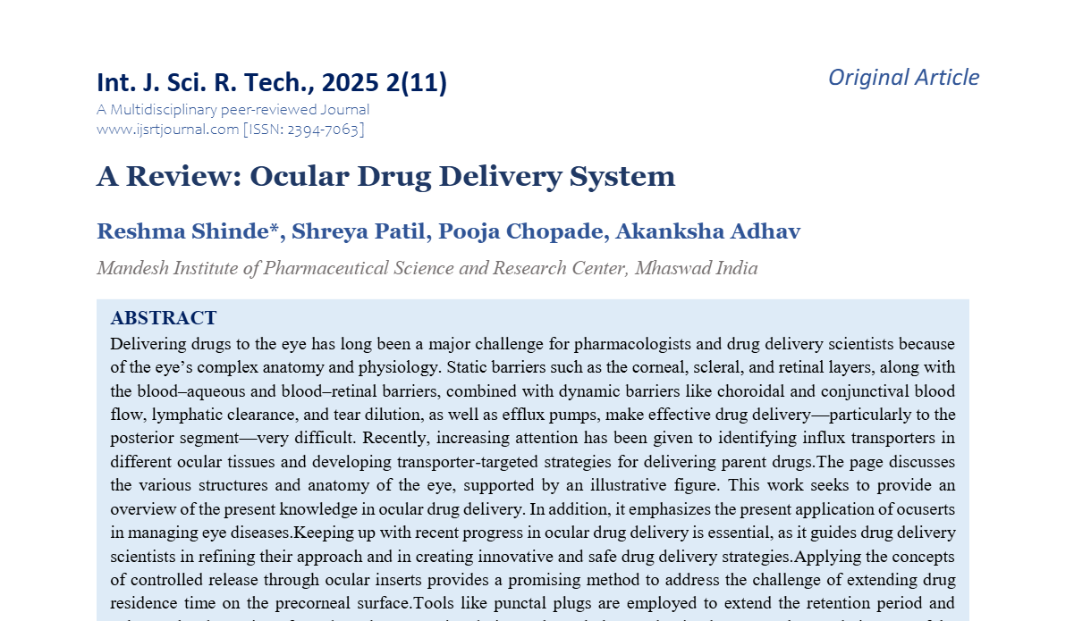 A Review: Ocular Drug Delivery System | IJSRT Journal