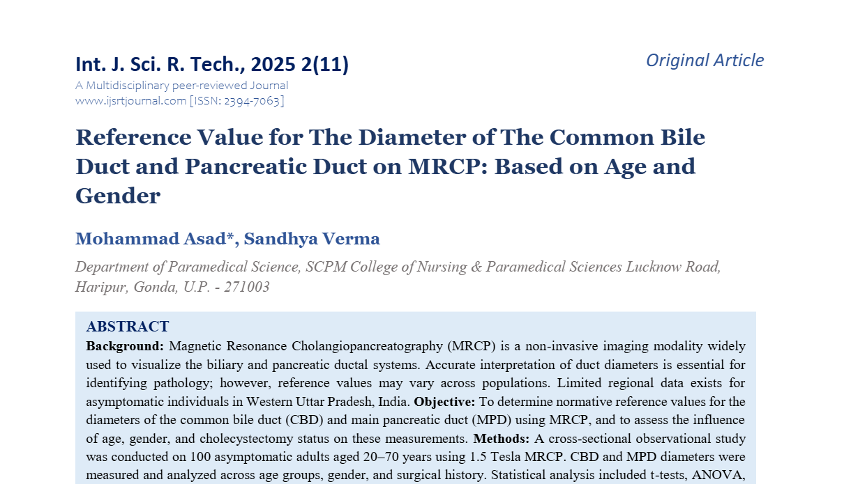 Reference Value for The Diameter of The Common Bile Duct and Pancreatic Duct on MRCP: Based on Age and Gender