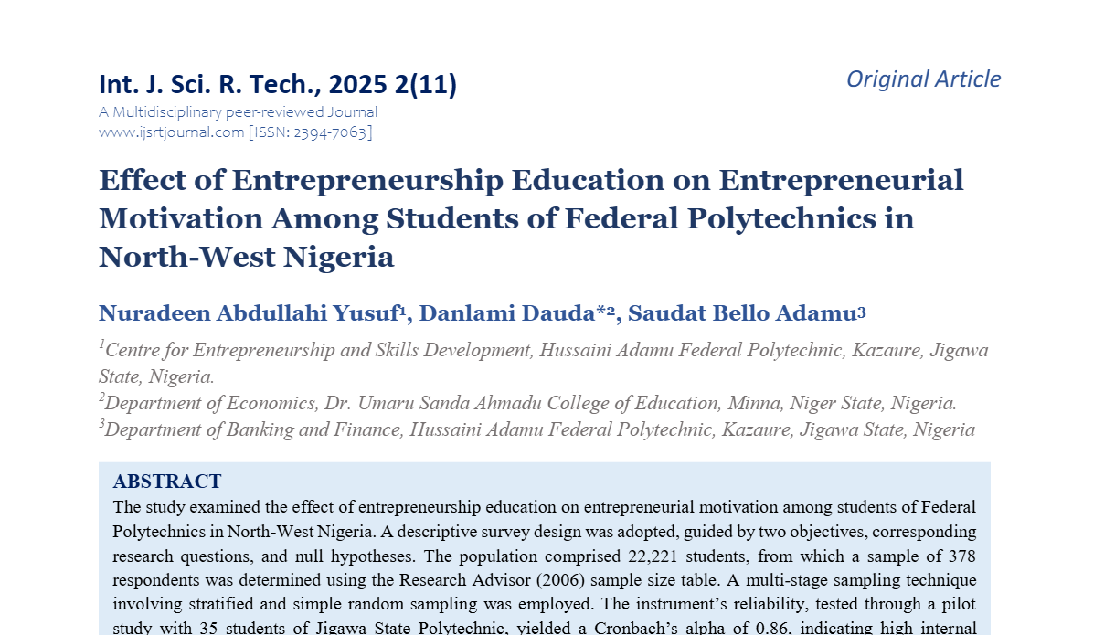Effect of Entrepreneurship Education on Entrepreneurial Motivation Among Students of Federal Polytechnics in North-West Nigeria
