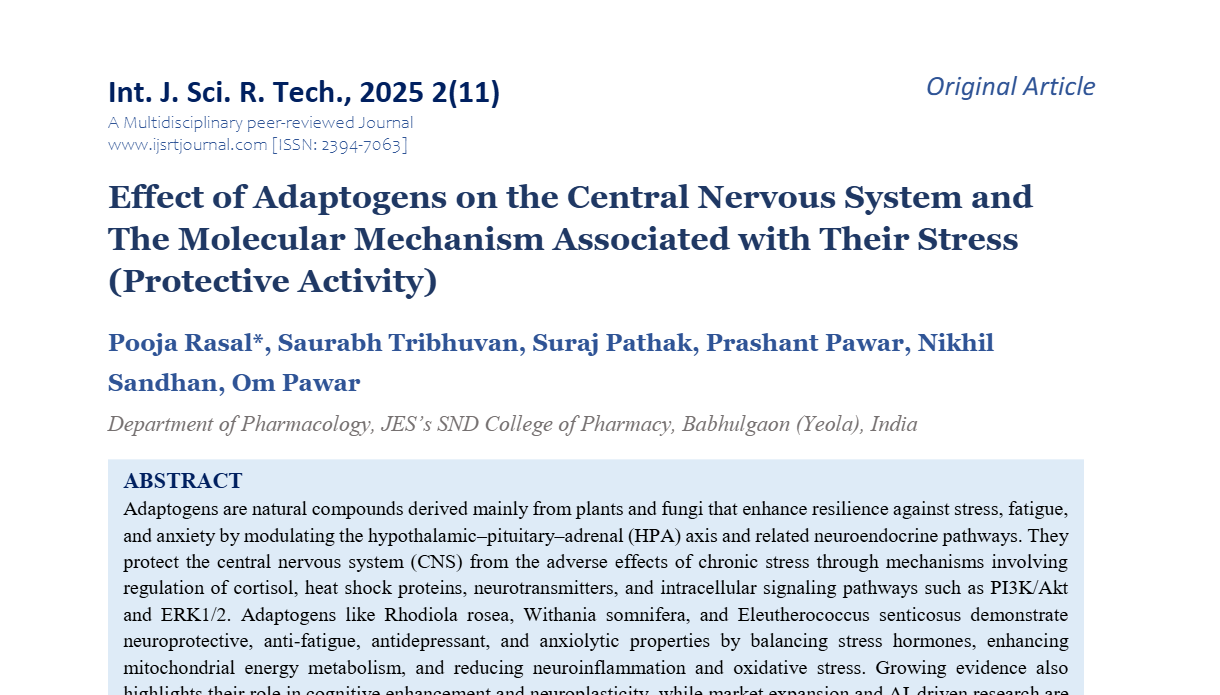 Effect of Adaptogens on the Central Nervous System and The Molecular Mechanism Associated with Their Stress (Protective Activity)