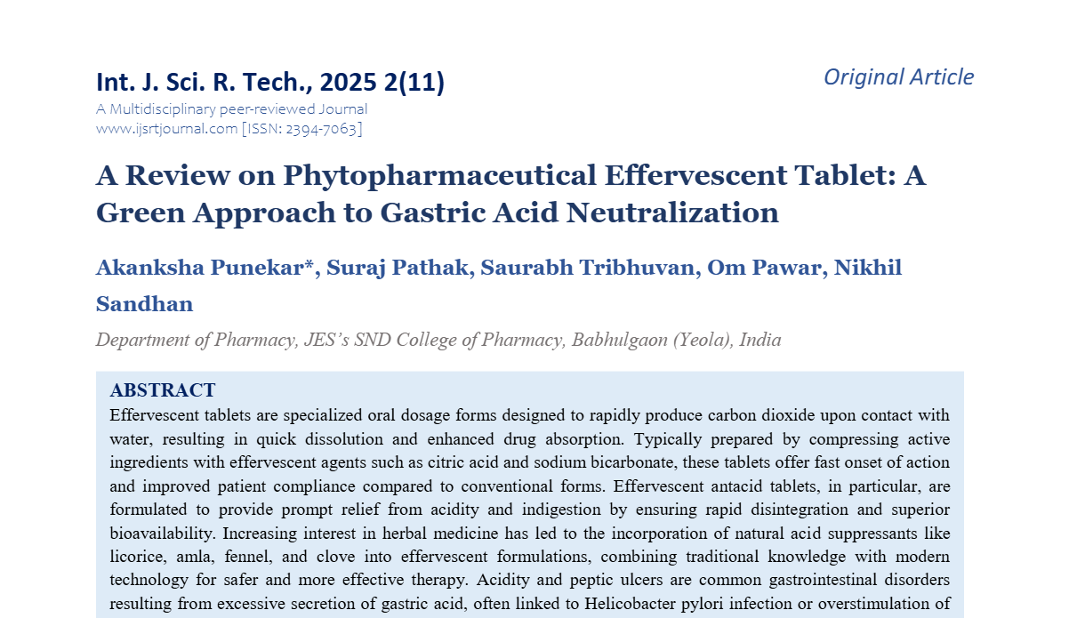 A Review on Phytopharmaceutical Effervescent Tablet: A Green Approach to Gastric Acid Neutralization