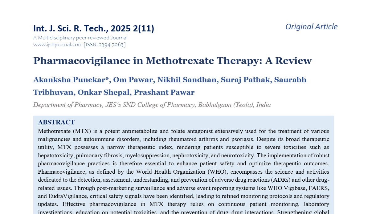 Pharmacovigilance in Methotrexate Therapy: A Review