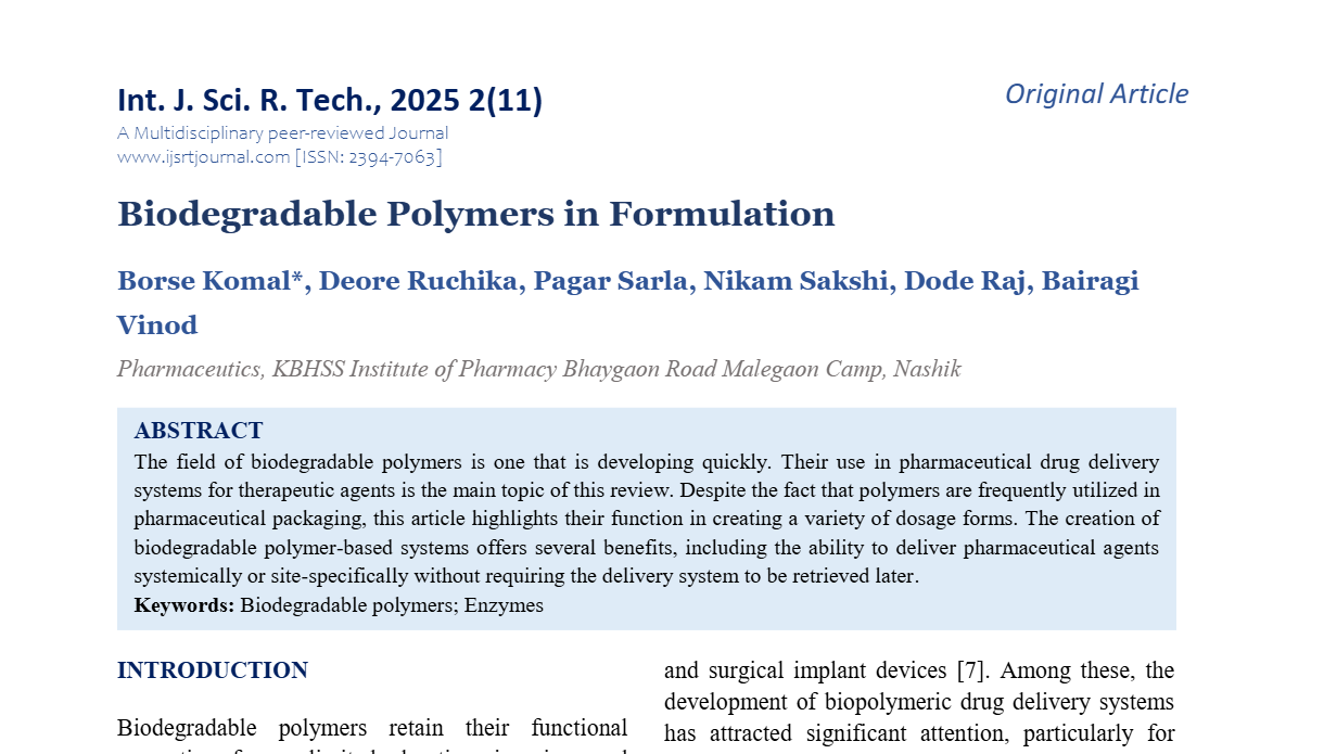 Biodegradable Polymers in Formulation | IJSRT Journal