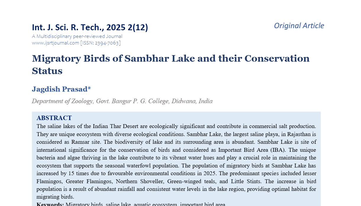 Migratory Birds of Sambhar Lake and their Conservation Status
