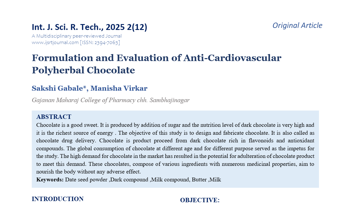 Formulation and Evaluation of Anti-Cardiovascular Polyherbal Chocolate