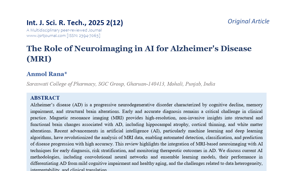 The Role of Neuroimaging in AI for Alzheimer's Disease (MRI)