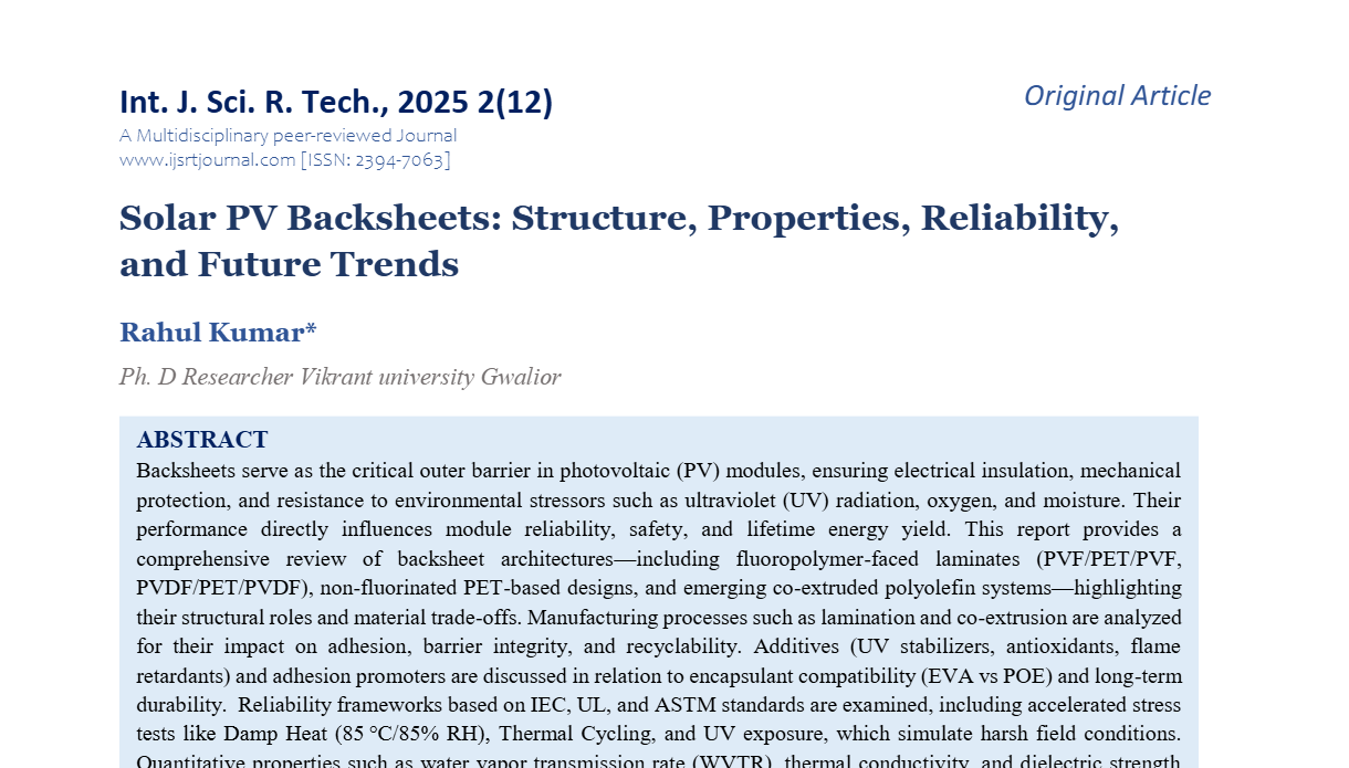 Solar PV Backsheets: Structure, Properties, Reliability, and Future Trends