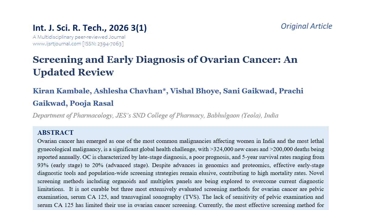 Screening and Early Diagnosis of Ovarian Cancer: An Updated Review
