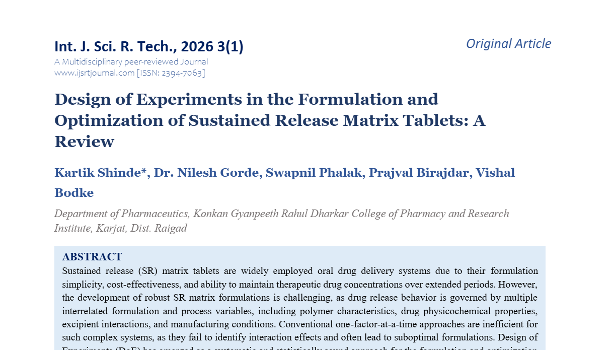 Design of Experiments in the Formulation and Optimization of Sustained Release Matrix Tablets: A Review
