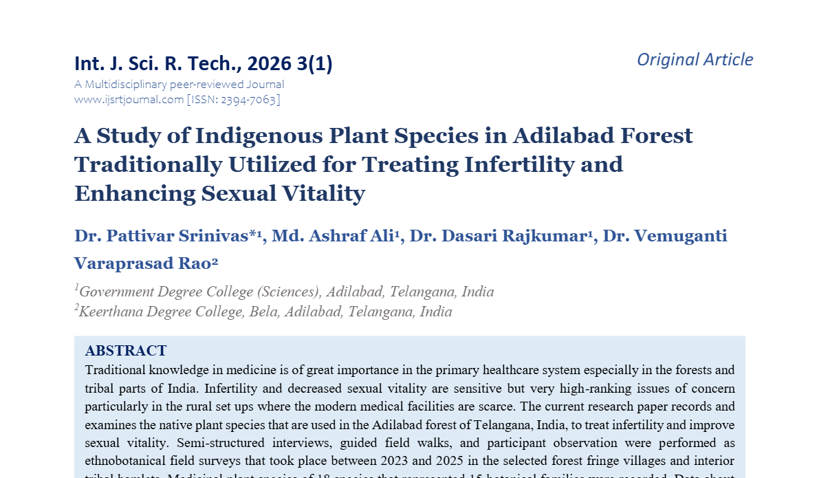 A Study of Indigenous Plant Species in Adilabad Forest Traditionally Utilized for Treating Infertility and Enhancing Sexual Vitality